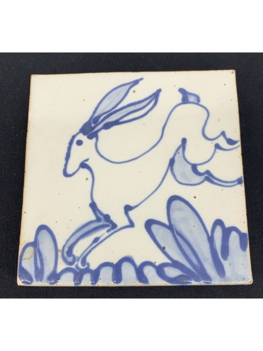 Deer Antelope Gazelle Trivet Tile Pottery Plate Blue 6" Vintage Unsigned